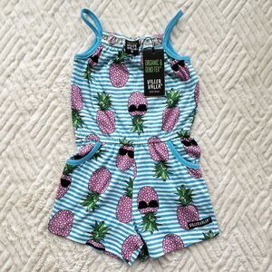 Villervalla 2-3T 98 Pineapple Romper Organic Cotton Striped Summer NWT